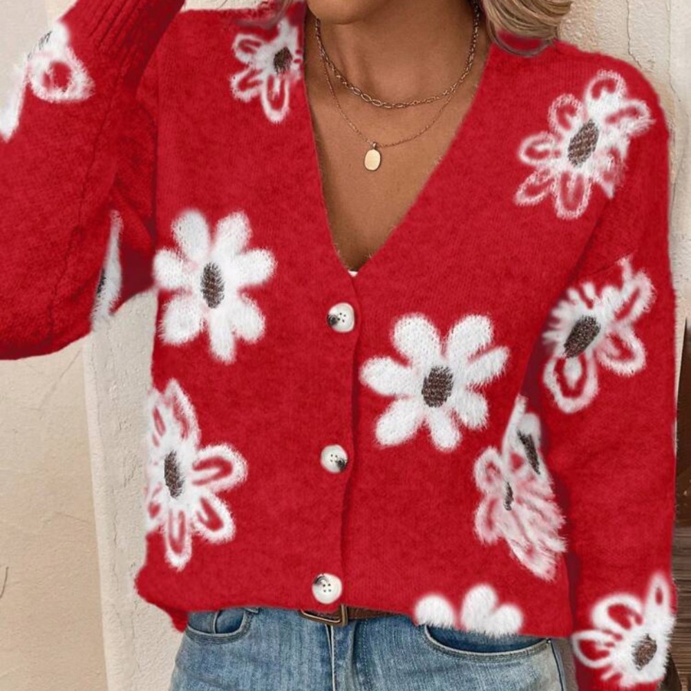 New floral, print, long sleeve cardigan sweater